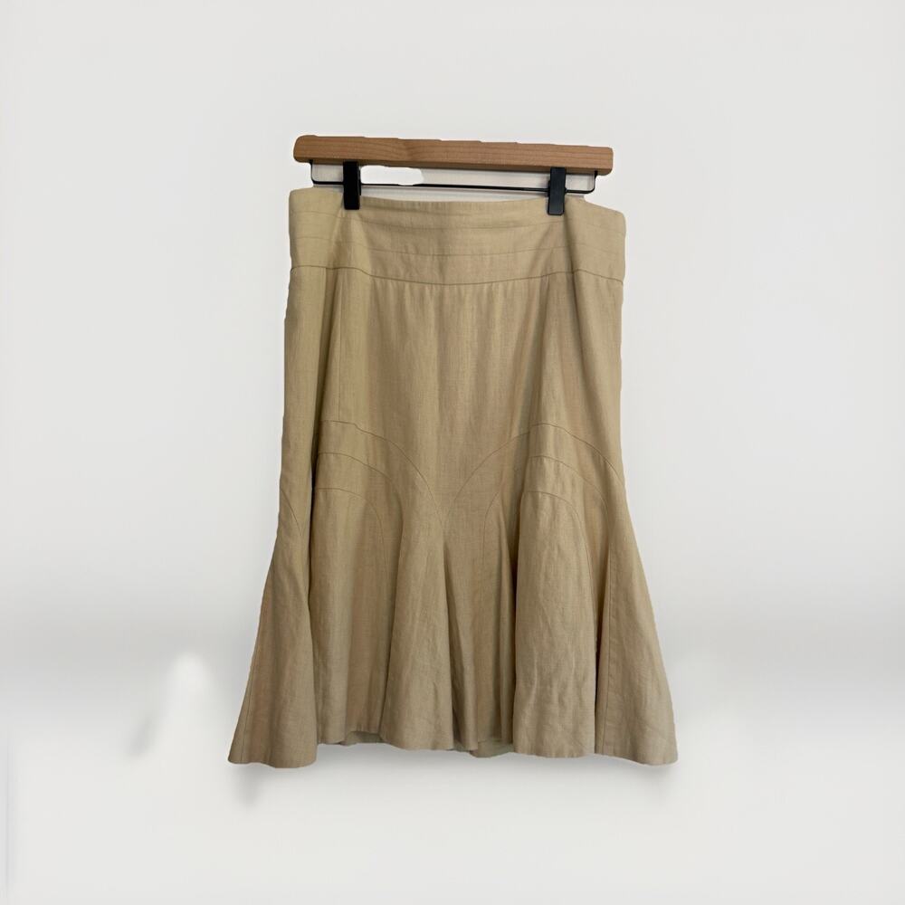 Anthropologie Elevenses Linen Knee Length Beige Tan Wheat Skirt Size 10 Flare
